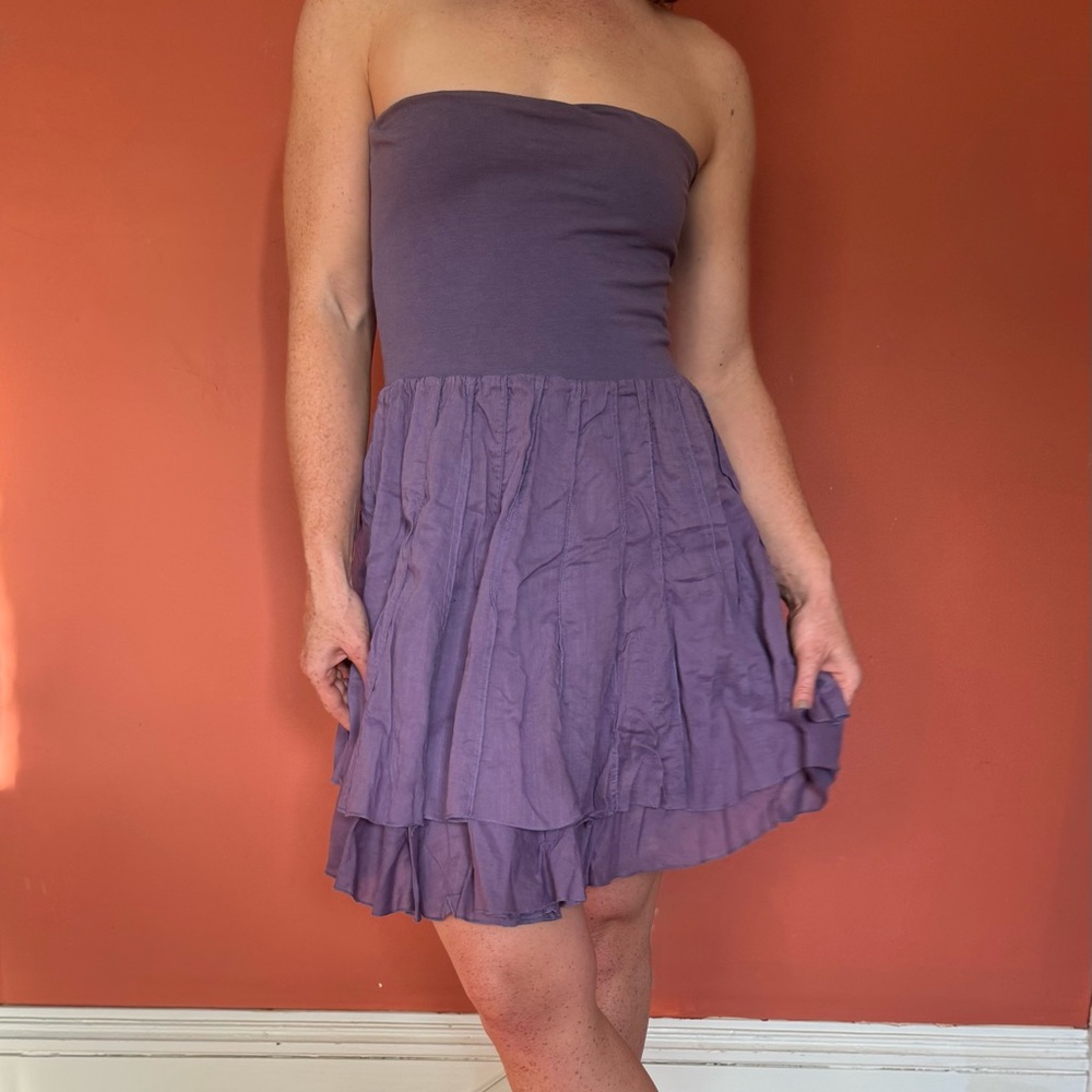 Lapis Purple Skater Mini Dress/Skirt with Ruffled Tiers